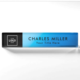 Placa De Nombre Logo de negocios Blue Simple Modern Professional