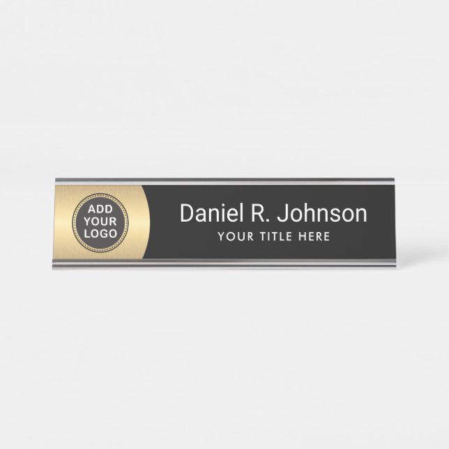 Placa De Nombre Logo del personalizado gradiente dorado negro mode (Anverso)