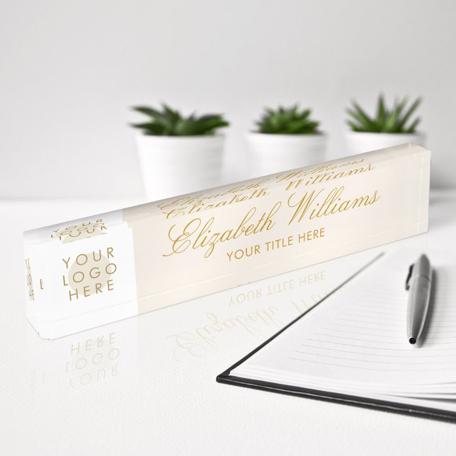 Placa De Nombre Logo personalizado Elegante estilo Faux Gold Cream (Subido por el creador)