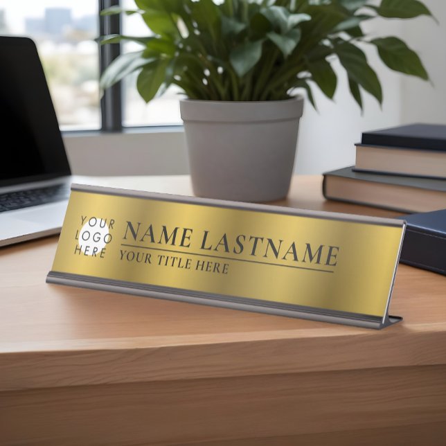 Placa De Nombre Logo personalizado Faux Gold Elegant (Subido por el creador)