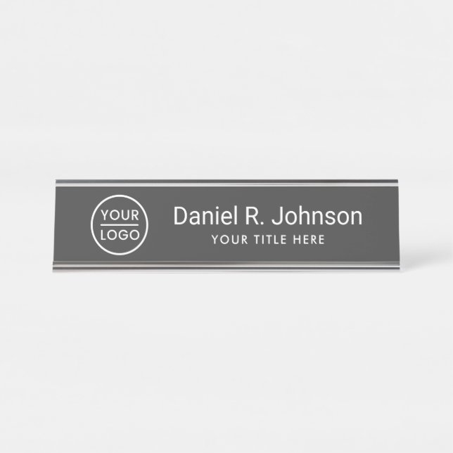 Placa De Nombre logo Personalizado simple gris oscuro (Anverso)