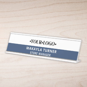 Placa De Nombre Logotipo Azul Personalizado