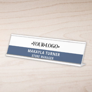 Placa De Nombre Logotipo Azul Personalizado