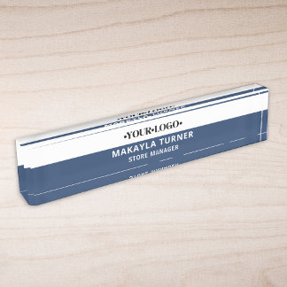 Placa De Nombre Logotipo Azul Personalizado