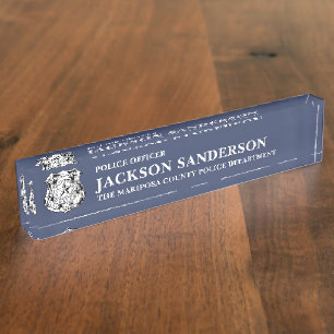 Placa De Nombre Logotipo de la línea delgada azul del departamento