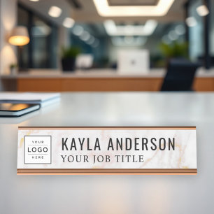 Placa De Nombre Logotipo de mármol de oro rosa moderno para emplea