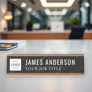 Placa De Nombre Logotipo de negocio personalizado del mármol negro