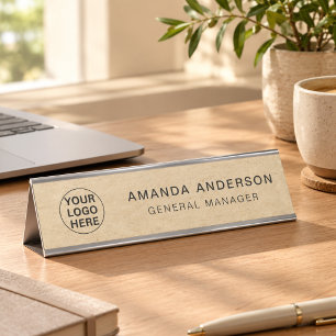 Placa De Nombre Logotipo de Negocio Profesional Kraft Rústico Ofic