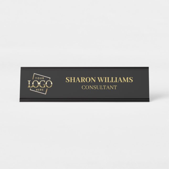 Placa De Nombre Logotipo de personalizado | Profesional Black Gold (Anverso)