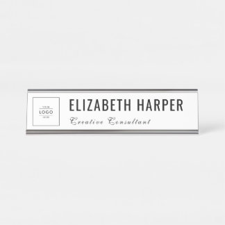 Placa De Nombre Logotipo Empresarial Personalizado Moderno Blanco