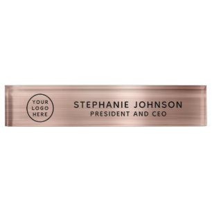 Placa De Nombre Logotipo moderno Rosa Gold Metallic Bosque CEO de 