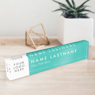 Placa De Nombre Logotipo personalizado Blanco azul turquesa fresco