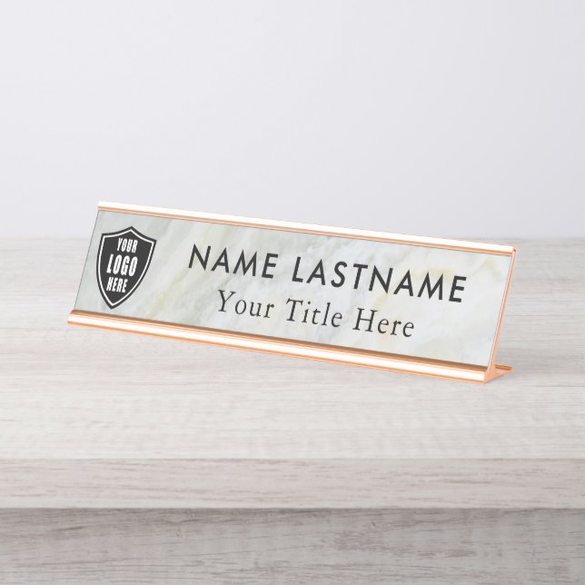 Placa De Nombre Logotipo personalizado Elegante blanco negro Nombr (Anverso)