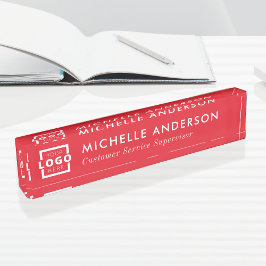 Placa De Nombre Logotipo personalizado Elegante blanco rojo Minima
