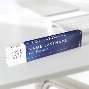 Placa De Nombre Logotipo personalizado Elegante Navy Olas azules B