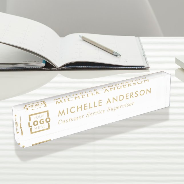Placa De Nombre Logotipo personalizado Elegante Oro Blanco Minimal (Subido por el creador)