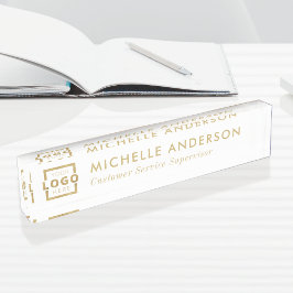 Placa De Nombre Logotipo personalizado Elegante Oro Blanco Minimal