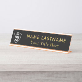 Placa De Nombre Logotipo personalizado Elegante oro negro