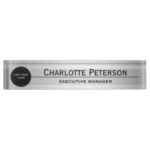 Placa De Nombre Logotipo personalizado Lujo Plata Ejecutivo Metali