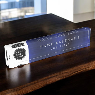 Placa De Nombre Logotipo personalizado Moderno Sencillo Navy Blue