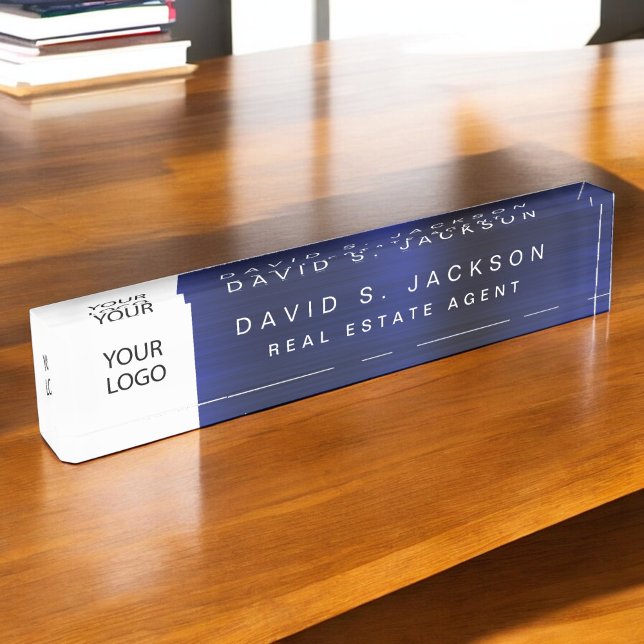 Placa De Nombre Logotipo personalizado Navy Blue Metallic Profesio (Subido por el creador)