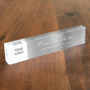Placa De Nombre Logotipo Personalizado Plata Lámparas Extensiones