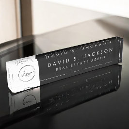 Placa De Nombre Logotipo personalizado Profesional elegante negro
