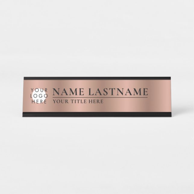 Placa De Nombre Logotipo personalizado Rosa Faux Gold Elegant (Anverso)