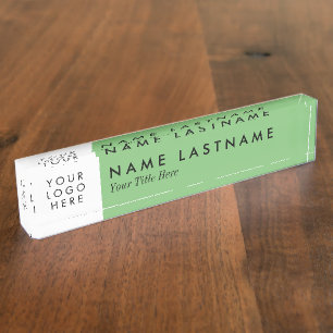 Placa De Nombre Logotipo personalizado Sage Pastel verde Negro Tex
