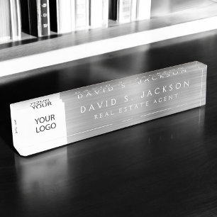 Placa De Nombre Logotipo personalizado Silver Elegant Profesional