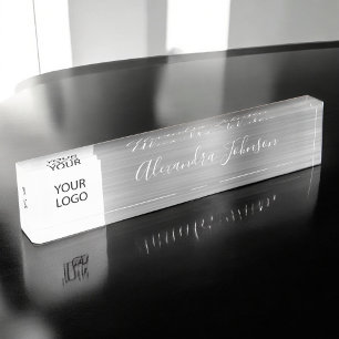 Placa De Nombre Logotipo personalizado Silver Elegant Profesional