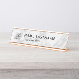 Placa De Nombre Logotipo personalizado Título de mármol blanco gri