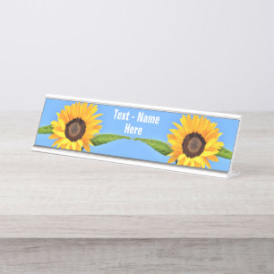 Placa De Nombre Los girasoles amarillos en el cielo azul - Tu text