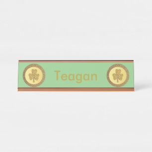 Placa De Nombre Lucky Irish Shamrock Gold Coin Personalizado