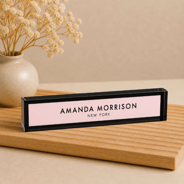 Placa De Nombre Lujo Minimalista Negro/Rosa (Subido por el creador)