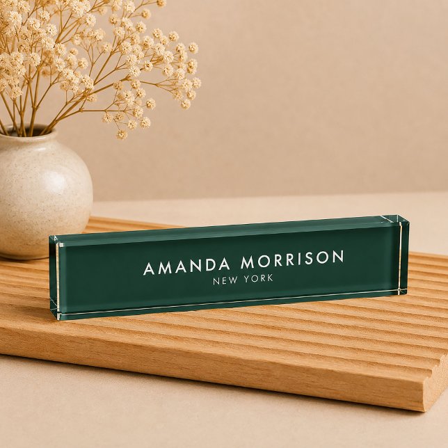 Placa De Nombre Lujo Minimalista Verde Bosque (Subido por el creador)