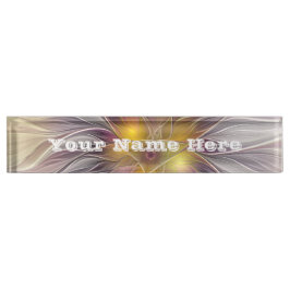 Placa De Nombre Luminosa Flor Colorida Resumen Título Fractal