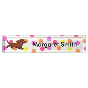 Placa De Nombre Lunar cabelludo liso rojo del Dachshund