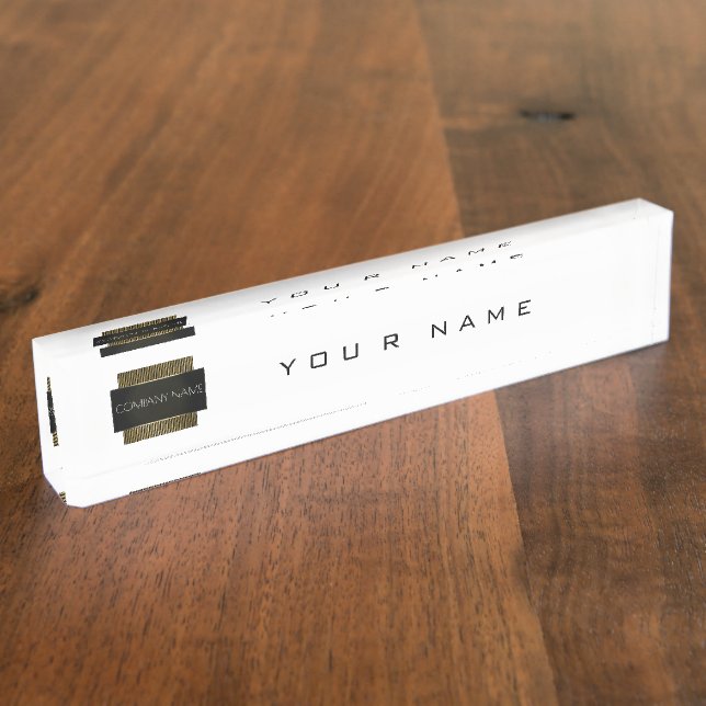 Placa De Nombre Lux de geometría mínima conceptual de oro blanco n (Lateral)