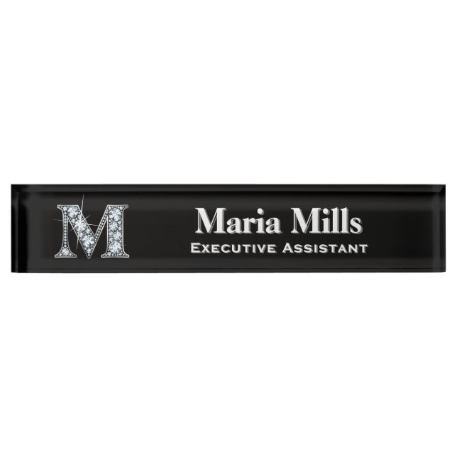 Placa De Nombre M Faux Diamond Desk Nameplate (Anverso)