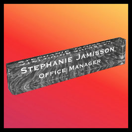 Placa De Nombre Macromacro floral acrílica negra Resumen Título