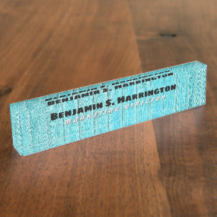 Placa De Nombre Madera Azul Listones Verticales Oficina 