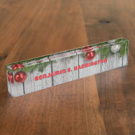Placa De Nombre Madera de Navidad Temporada Navideña