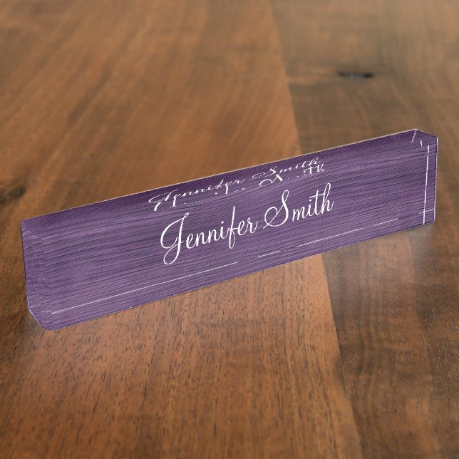 Placa De Nombre Madera Morada Falsa (Lateral)