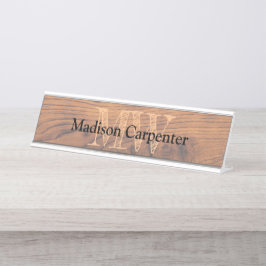 Placa De Nombre Madera quemada rústica vintage de color marrón Car