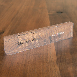 Placa De Nombre Madera quemada rústica vintage de color marrón Car