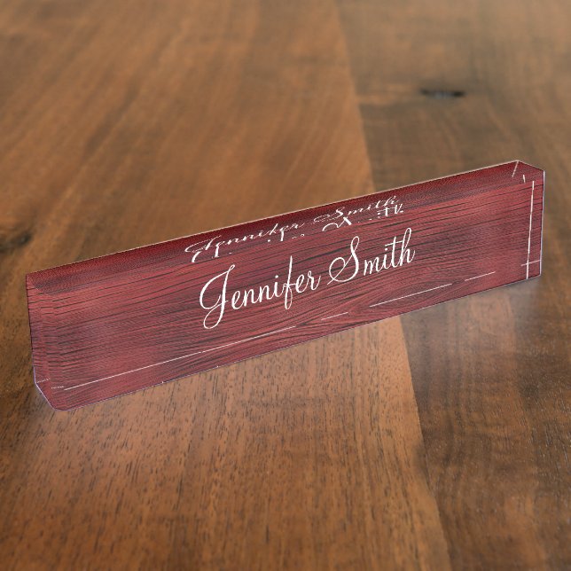 Placa De Nombre Madera Roja Falsa (Lateral)