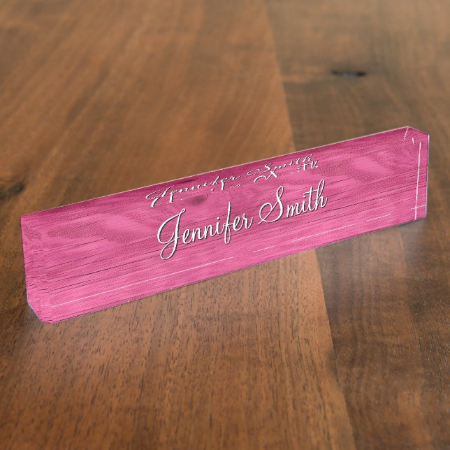 Placa De Nombre Madera Rosa Caliente Falsa (Lateral)