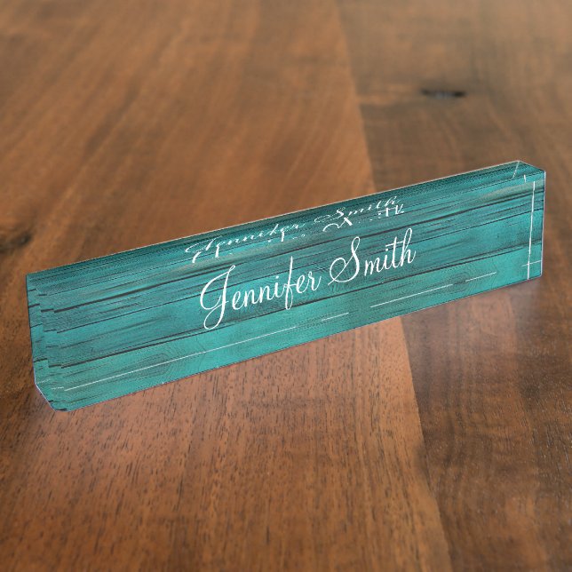 Placa De Nombre Madera Turquesa Oscura Falsa (Lateral)