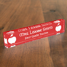 Placa De Nombre Maestra de Apple Roja y Blanca